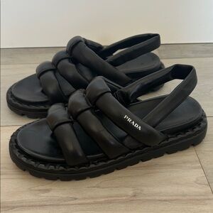 Prada Black Fisherman puffy sandals